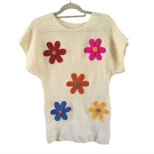 Crochet Flower Power Sweater Top Knit‎ Tunic Womens Small Fairy Garden Hippie
